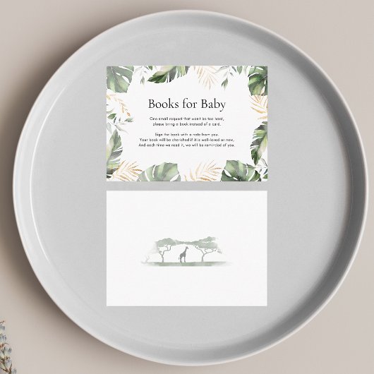 トロピカルパームサファリベイビーシャワー用の本 エンクロージャーカード