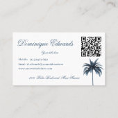 トロピカルパームスタイリッシュツリーブルーホワイトQRビジネス 名刺 (裏面)