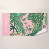 トロピカルパームストライプビーチパーソナライズされたタオル バスタオル (バスタオル)