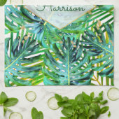 トロピカルパームスモンステラ葉金ゴールドグリッター キッチンタオル (折り畳み)