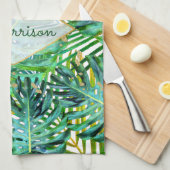 トロピカルパームスモンステラ葉金ゴールドグリッター キッチンタオル (四つ折り)