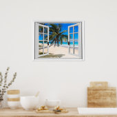 トロピカルパームズと海フェイクウィンドウビュー ポスター (キッチン)