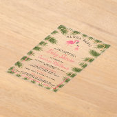 トロピカルパームズウォーターカラーフラミンゴベビーシャワー アクリル招待状 (レイダウン)