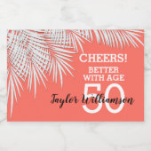 トロピカルパームズオンコーラル誕生日ミニ スパークリングワインラベル (シングルラベル)