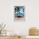 トロピカルパームズオンビーチ海ビューウフェイクィンドウ ポスター (キッチン)