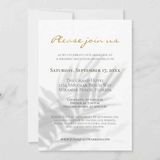 トロピカルパームズオーキッドシャドウビーチたった今結婚しました 招待状 (裏面)