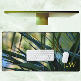 トロピカルパームズグリーンイエローブルーナチュラルアブストラクト デスクマット