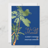 トロピカルパームズダークブルーたった今結婚しました披露宴 招待状 (正面)