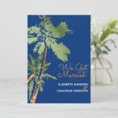トロピカルパームズダークブルーたった今結婚しました披露宴 招待状 (スタンド正面)