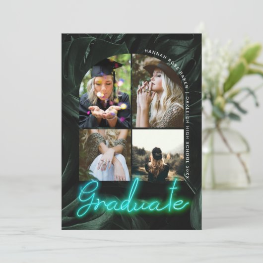 トロピカルパームズネオン |アーチ型卒業4枚の写真 案内状 (スタンド正面)