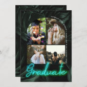 トロピカルパームズネオン |アーチ型卒業4枚の写真 案内状 (正面/裏面)