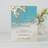トロピカルパームズブルー海ビーチ結婚式金ゴールド 箔招待状 (立ち正面)