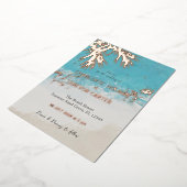 トロピカルパームズブルー海ビーチ結婚式金ゴールド 箔招待状 (回転した状態)