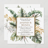 トロピカルパームズユーカリプトゥスフローラ結婚クリスチャン 招待状 (正面/裏面)