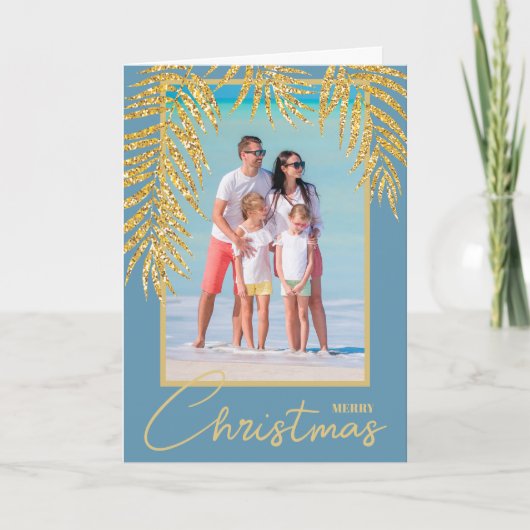 トロピカルパームズ折り畳みフォトクリスマス カード (正面)