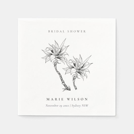 トロピカルパームズ白黒スケッチブライダルシャワー スタンダードカクテルナプキン (正面)