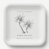 トロピカルパームズ白黒スケッチブライダルシャワー ペーパープレート (正面)