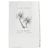 トロピカルパームズ白黒スケッチブライダルシャワー ミディアムペーパーバッグ (裏面)