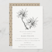 トロピカルパームズ白黒スケッチブライダルシャワー 招待状 (正面/裏面)