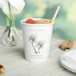 トロピカルパームズ白黒スケッチブライダルシャワー 紙コップ