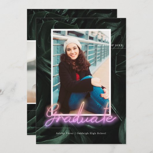 トロピカルパームズ ネオン | 卒業写真パーティー 招待状 (正面/裏面)