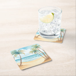 トロピカルパームズ | ビーチ水結婚色 スクエアペーパーコースター