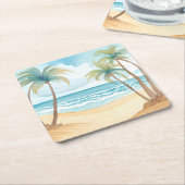 トロピカルパームズ | ビーチ水結婚色 スクエアペーパーコースター (アングル)