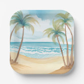 トロピカルパームズ | ビーチ水結婚色 ペーパープレート (正面)