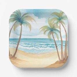 トロピカルパームズ | ビーチ水結婚色 ペーパープレート