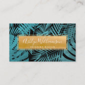 トロピカルパームターコイズブルー金ゴールドモダン脚本 名刺 (正面)