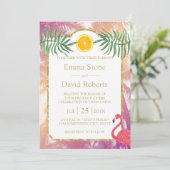 トロピカルパームツリーとオレンジの果実のサマウェディング 招待状 (スタンド正面)