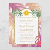 トロピカルパームツリーとオレンジの果実のサマウェディング 招待状 (正面/裏面)