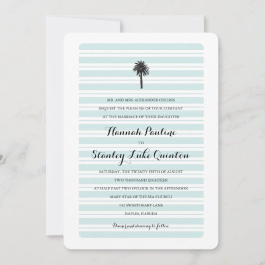 トロピカルパームツリーとストライプ | 結婚s 招待状 (正面)