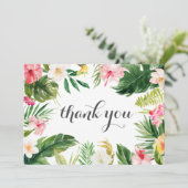 トロピカルパームツリーと花の結婚式のお礼 サンキューカード (スタンド正面)