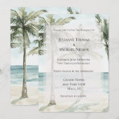 トロピカルパームツリーのオーシャンビーチウェディング 招待状 (正面/裏面)