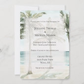 トロピカルパームツリーのオーシャンビーチウェディング 招待状 (正面)