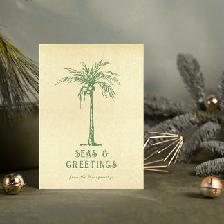 トロピカルパームツリーのクリスマスデザイン Seas and Greetings シーズンカード