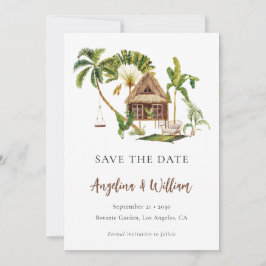 トロピカルパームツリーの結婚式 Save the Date 招待状