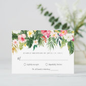 トロピカルパームツリーの葉と花のRSVPカード 招待状 (スタンド正面)