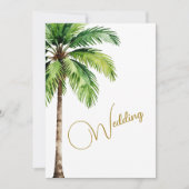 トロピカルパームツリーウォーターカラーエレガントな結婚式 招待状 (正面)