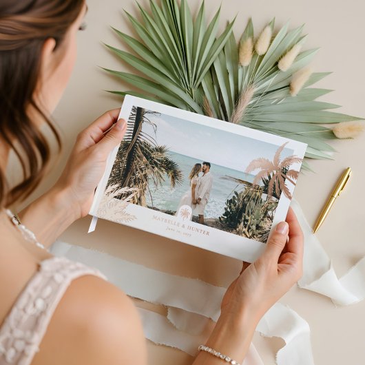 トロピカルパームツリーエレガントなウェディングフォトモノグラム ゲストブック