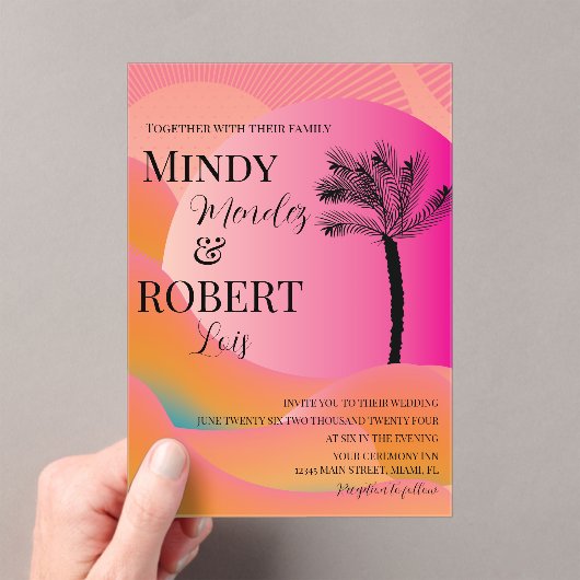 トロピカルパームツリーカラフル結婚式招待状 アクリル招待状 (インサイチュ (ポータブル))
