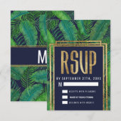 トロピカルパームツリーグリーンリー金ゴールドネイビーブルーRSVP 出欠カード (正面/裏面)