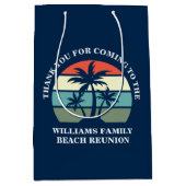 トロピカルパームツリーサンセットカスタムビーチブルーパーティー ミディアムペーパーバッグ (正面)