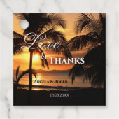 トロピカルパームツリーサンセットビーチ結婚式メッセージカード フェイバータグ (正面)