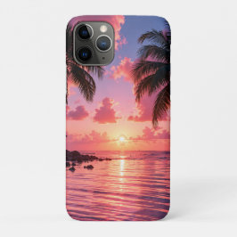 トロピカルパームツリーサンセットピンクオーシャンビーチ iPhone 11 PROケース
