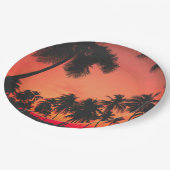 トロピカルパームツリーサンセット ペーパープレート (アングル)