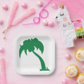 トロピカルパームツリーシルエットグリーンアイランドビーチ ペーパープレート (パーティー)