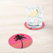 トロピカルパームツリーシルエットコースター ラウンドペーパーコースター (インサイチュ)