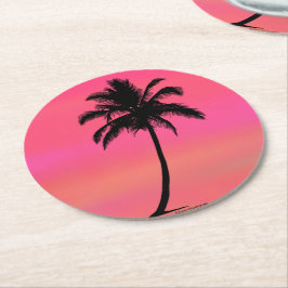 トロピカルパームツリーシルエットコースター ラウンドペーパーコースター